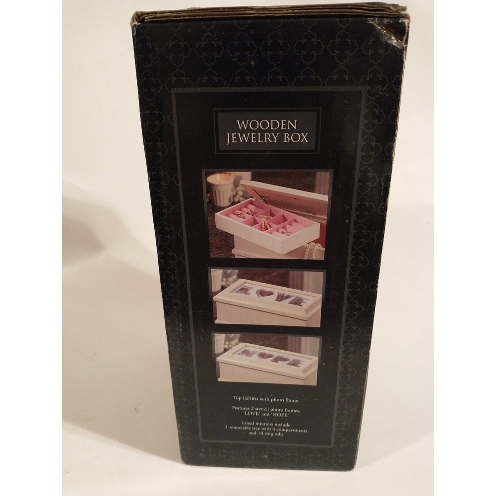 Always & Forever White Wooden Jewelry Box Photo Frame Lid LOVE HOPE Matte Finish - Picture 5 of 6